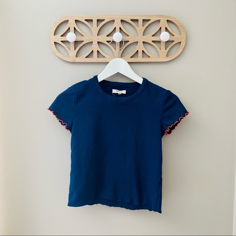 Madewell Cropped Tee Shirt Blue Sz XS